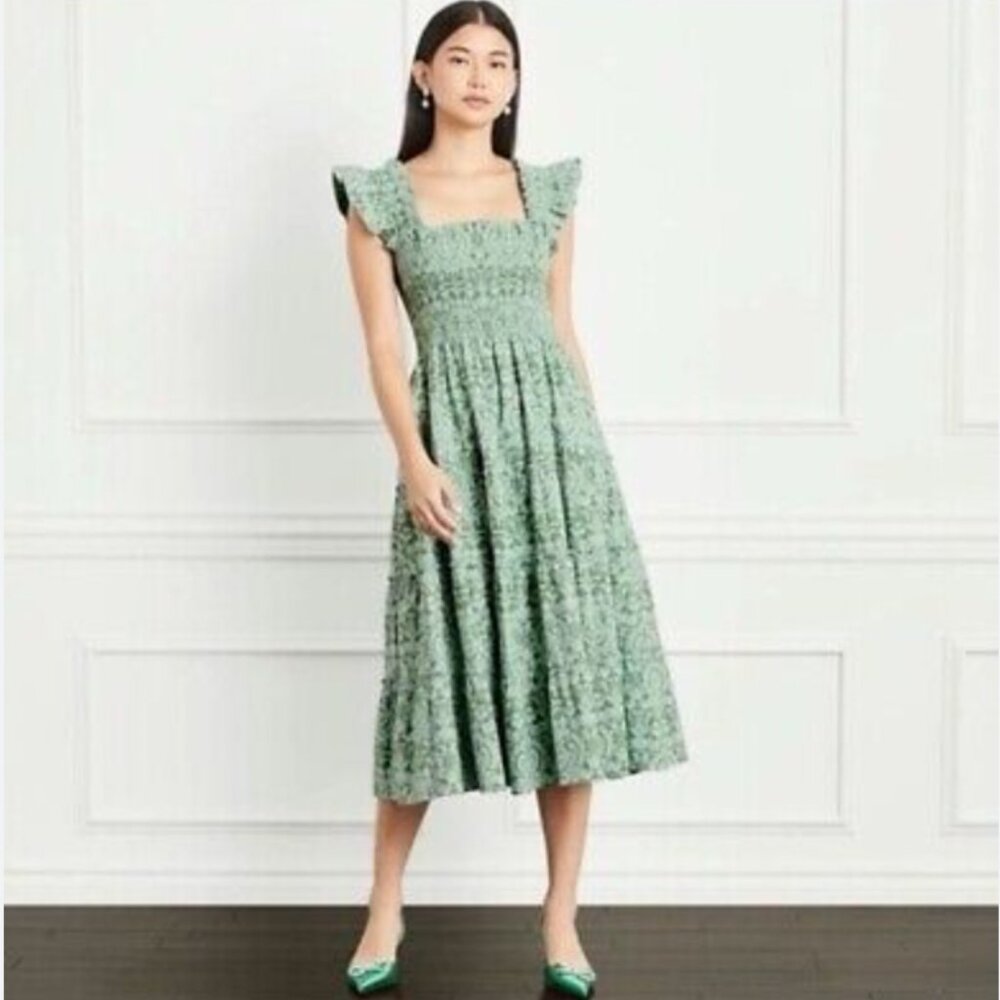 Hill House Ellie Nap Dress Green Jacquard, Size Small